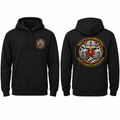 Black hoodie front and back mockup with TIKKA MODERN design