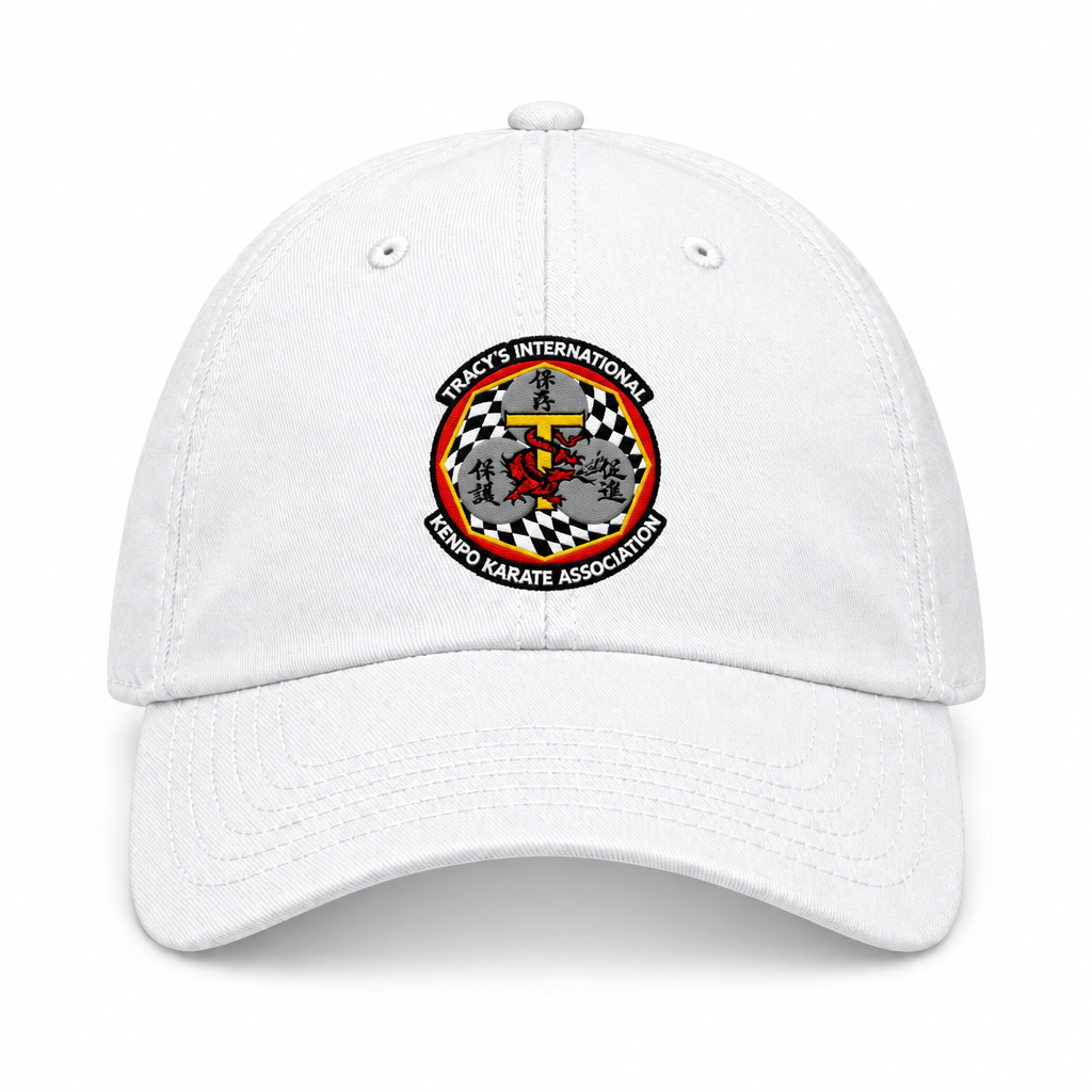 White baseball cap with the original T.I.K.K.A. logo centered on the front.