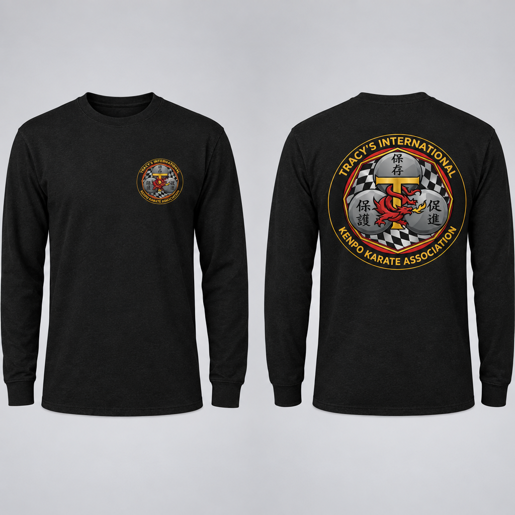 Black Modern Design TIKKA long-sleeve T-shirt with front and back emblem views.