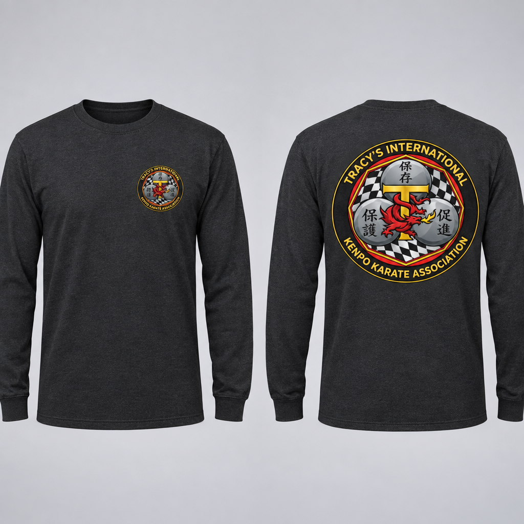 Gray Modern Design TIKKA long-sleeve T-shirt with front and back emblem views.