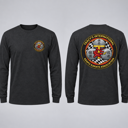 Gray Modern Design TIKKA long-sleeve T-shirt with front and back emblem views.