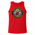 Red tank top with a large TIKKA MODERN design centered on the front.