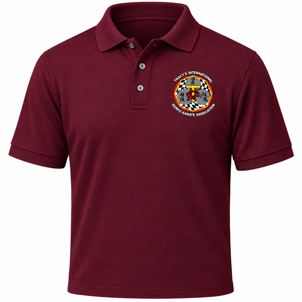 Burgundy polo shirt with the original T.I.K.K.A. logo on the front left chest.